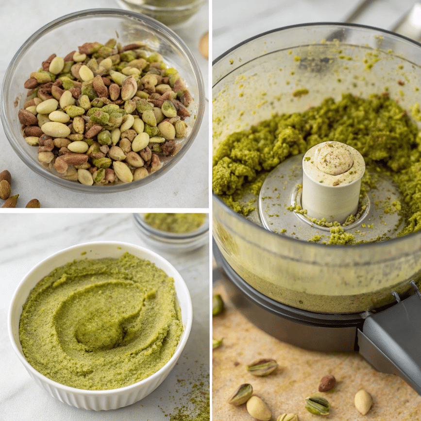 Homemade Pistachio Butter – A Silky, Healthy Spread You Can Make at Home 7 Steps of making pistachio butter in food processor