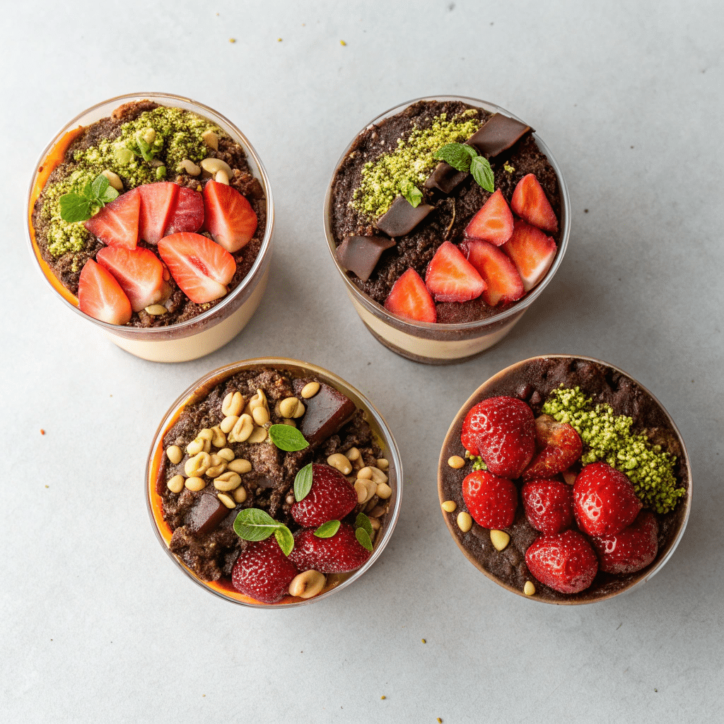 dubai-chocolate-strawberries-aesthetic. Presentation of Dubai chocolate strawberries in cups